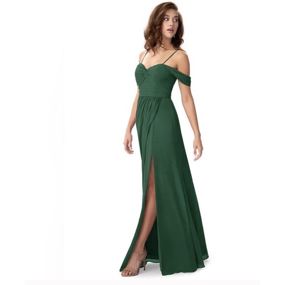 Azazie Dresses & Skirts - Azazie Millie Dark Green Chiffon Bridesmaid Maxi Dress A12 NWT Wedding Formal